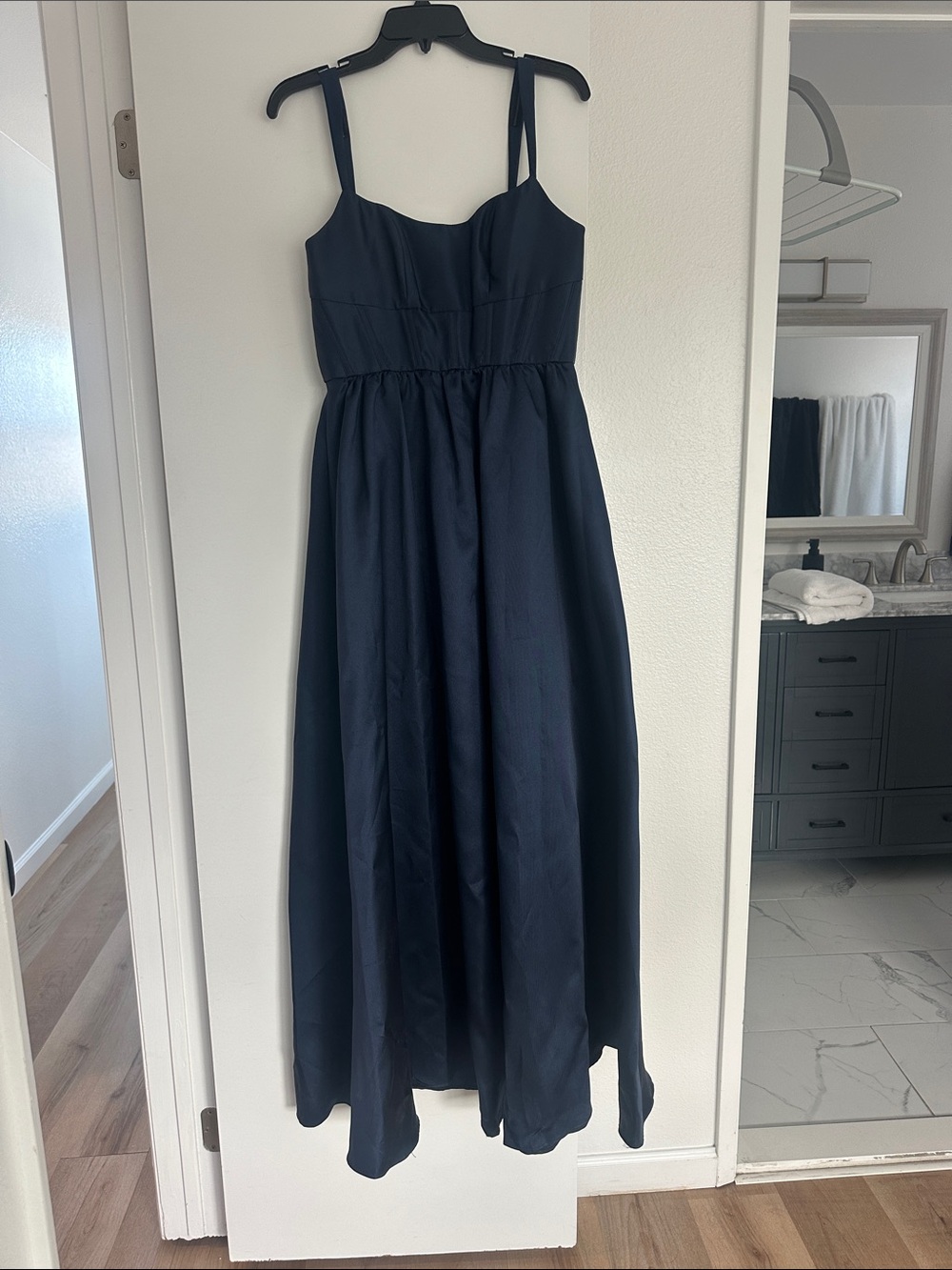 Dessy Collection Navy Blue Spaghetti Strap Maxi Dress